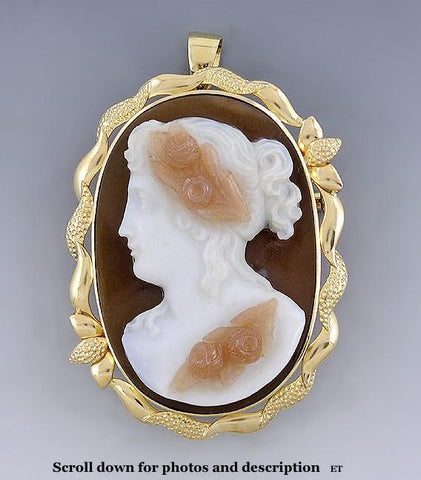 Italian 18k Gold Carved Sardonyx Stone Cameo Pin / Brooch / Pendant