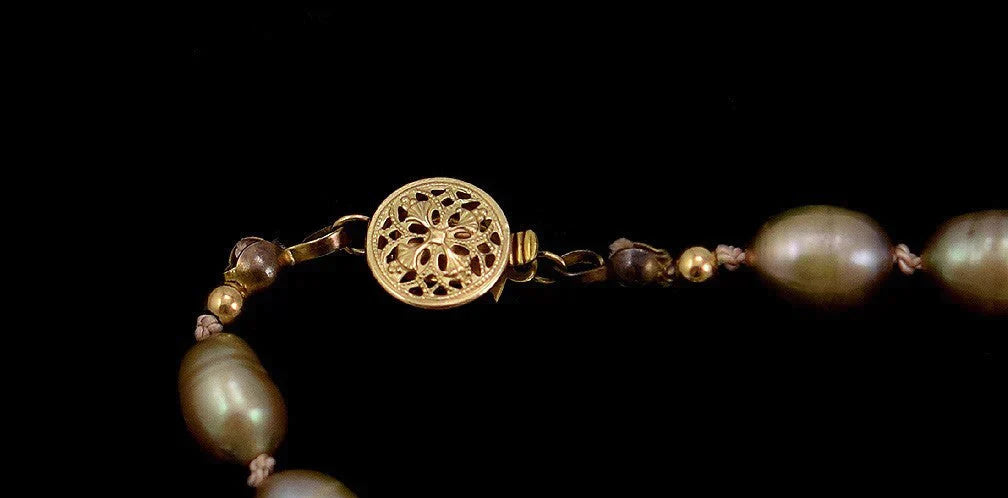Radiant Real Pearl Necklace w/ Golden Tone and Filigree Gold Filled Clasp