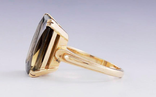 Church Co. 14k Yellow Gold Carved Cameo Smoky Quartz Signet Ring Size 6.75