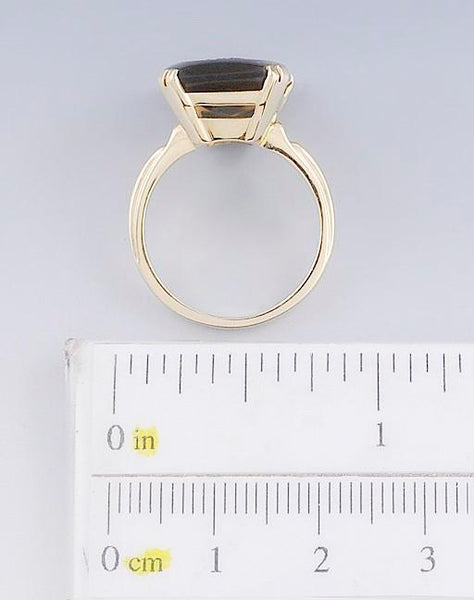 Church Co. 14k Yellow Gold Carved Cameo Smoky Quartz Signet Ring Size 6.75