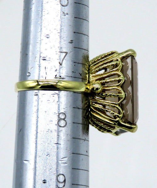 Impressive VTG 14k Yellow Gold ~17ct Smoky Quartz Cocktail Statement Ring