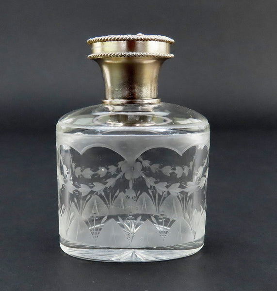 c1926 English Sterling Silver Gilt Cut Frosted Glass Dresser Perfume Bottle 4/4