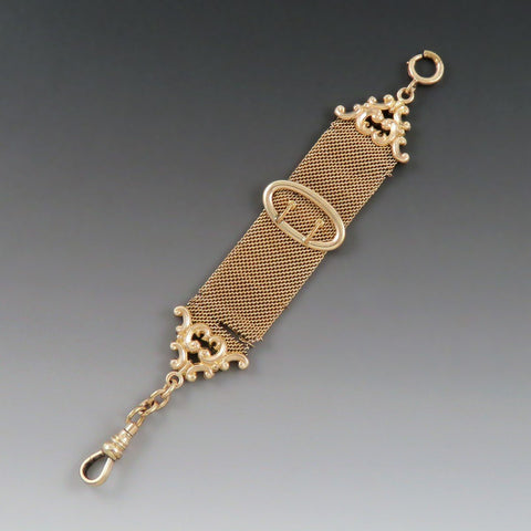 Neat American Victorian Gold Filled Mesh Chain Buckle Watch Fob AS IS
