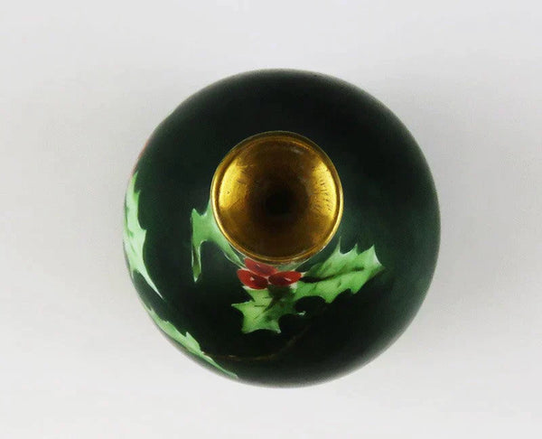 Antique Painted & Gilded Porcelain Christmas Mistletoe Holiday Bud Mini Vase