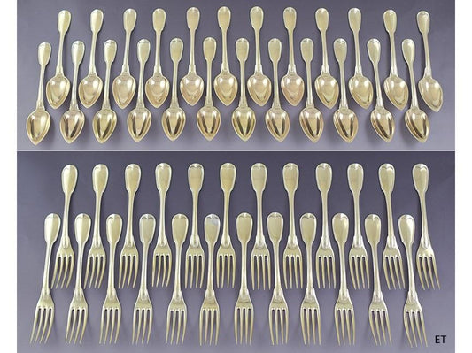 48pc Antique c1820 French 950 Silver Buffet Flatware Set Forks Spoons