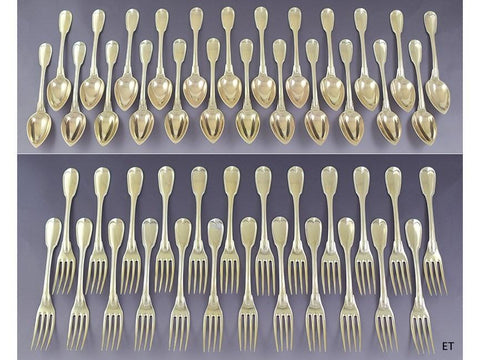 48pc Antique c1820 French 950 Silver Buffet Flatware Set Forks Spoons