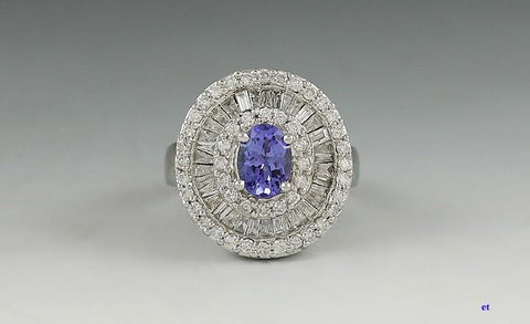 Beautiful ~1.5Ct Diamond & Tanzanite ~1.25Ct 18K White Gold Ring