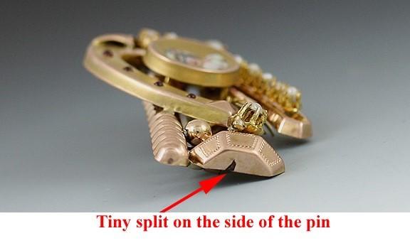14K Gold Seed Pearl Ruby Painted Portrait Horseshoe Equestrian Brooch