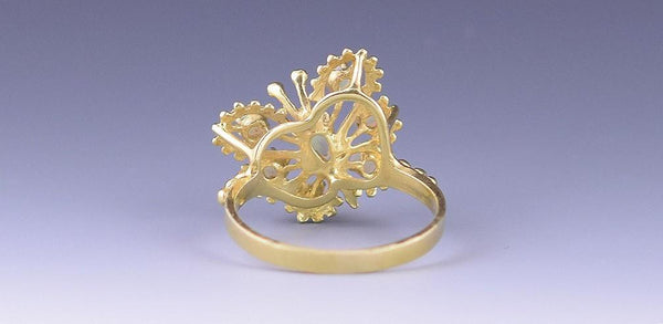 Lovely 18k Yellow Gold Filigree Opal Butterfly Form Openwork Ring