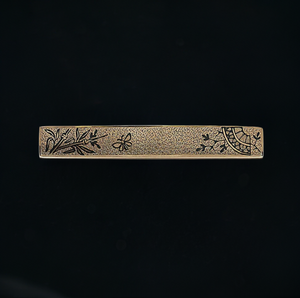 American Victorian 10k Gold Enamel Japonism Butterflies Fan Bamboo Bar Pin