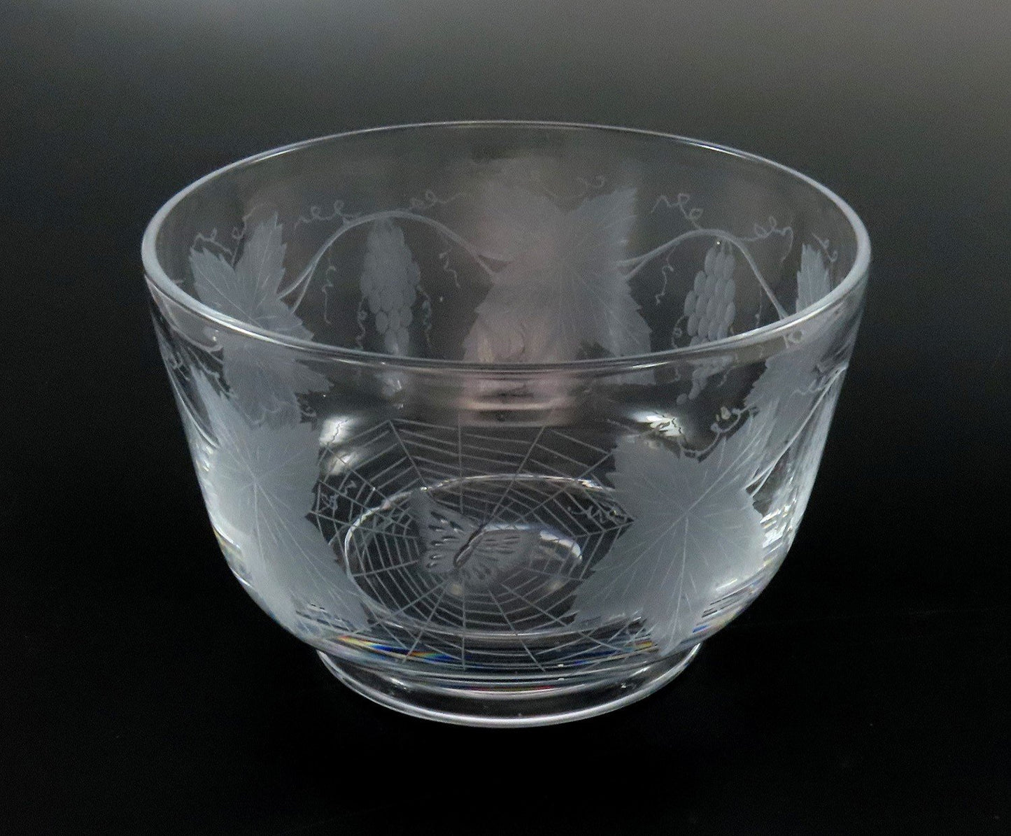 Lovely VTG Pairpoint Grape Vine Cluster Spiderweb Butterfly Etched Bowl