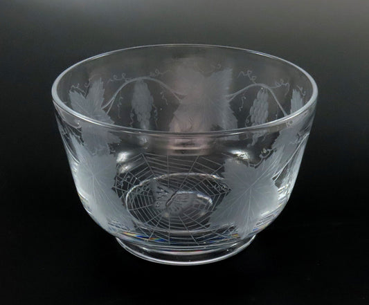 Lovely VTG Pairpoint Grape Vine Cluster Spiderweb Butterfly Etched Bowl