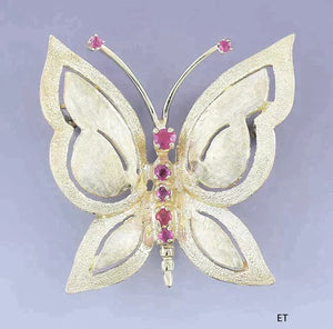 Charming Retro 14k Gold Ruby Butterfly Pin Brooch