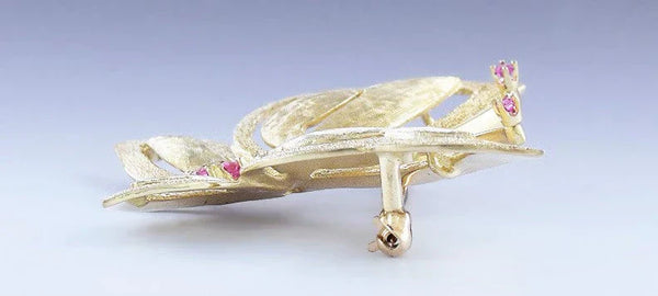 Charming Retro 14k Gold Ruby Butterfly Pin Brooch