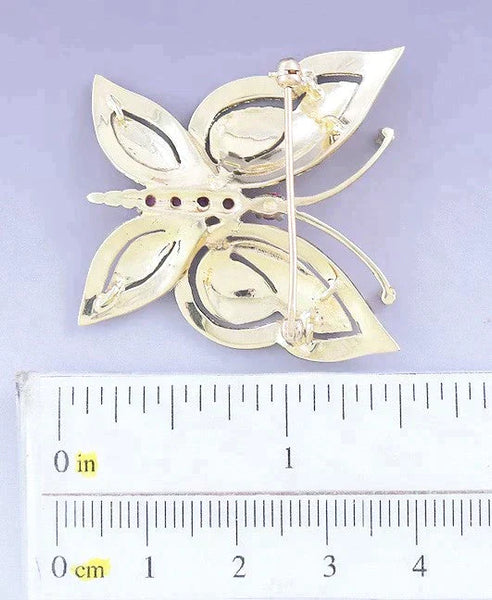 Charming Retro 14k Gold Ruby Butterfly Pin Brooch