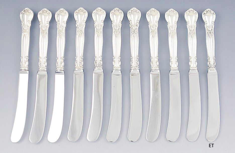 Fine Set 11 Sterling Silver Birk's Chantilly Butter Knives