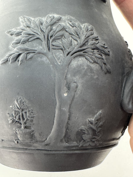 Fine Mid 1800s Wedgwood Black Basalt Coffeepot Classical Decorations