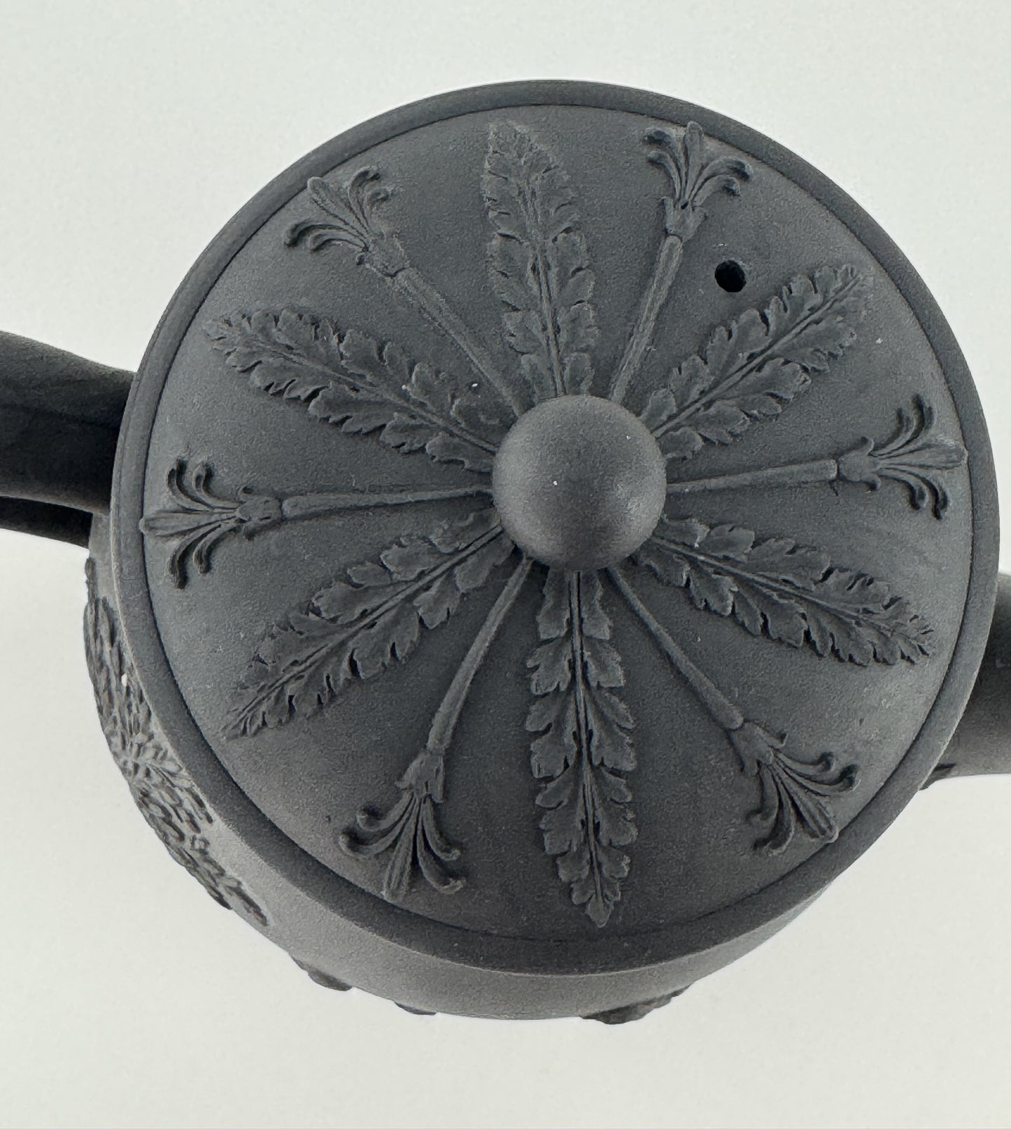 Fine Mid 1800s Wedgwood Black Basalt Coffeepot Classical Decorations