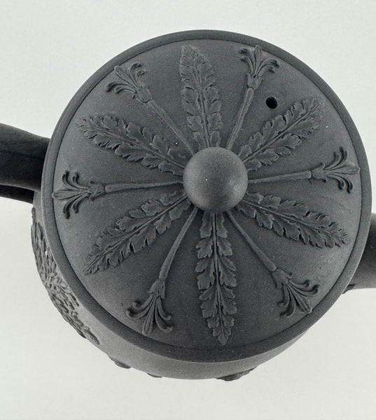 Fine Mid 1800s Wedgwood Black Basalt Coffeepot Classical Decorations