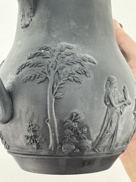 Fine Mid 1800s Wedgwood Black Basalt Coffeepot Classical Decorations