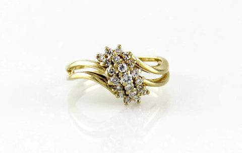 Wonderful Quality 14K Yellow Gold 21 Diamond Gemstone Bypass Ring