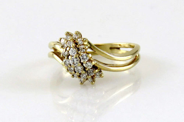 Wonderful Quality 14K Yellow Gold 21 Diamond Gemstone Bypass Ring