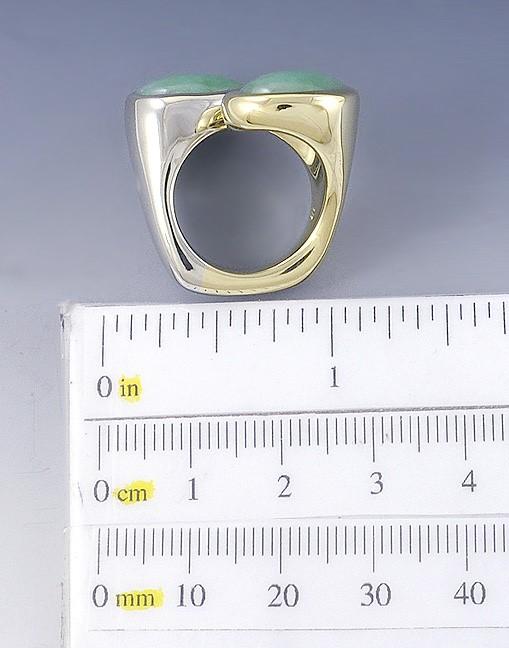Superb 18k White and Yellow Gold Green Jadeite Jade Bypass Ring Heavy Setting