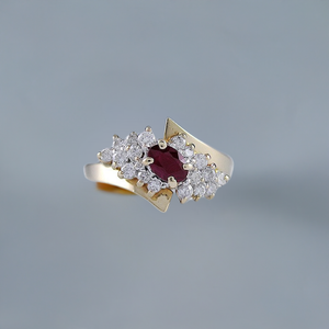 Gorgeous 14K Yellow Gold Ruby & Diamond Bypass Ring Size 6