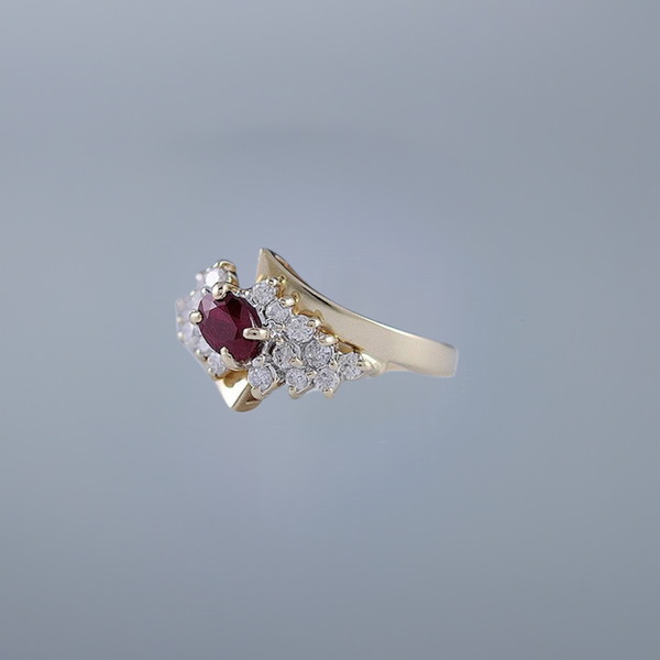 Gorgeous 14K Yellow Gold Ruby & Diamond Bypass Ring Size 6