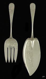 Antique 1870s Durgin Windsor Sterling Silver Fish Fork Slice Serving Set