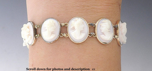 Late 1800s Italian 14k Gold & Hand Carved Cameos Bracelet