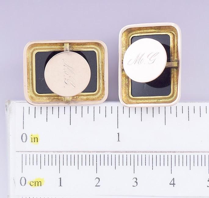 Late 1800s Handsome Pair 10k Rose Gold Carved Hardstone Cameo Cufflinks