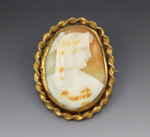 Fine Victorian c1890s Gold Filled Carved Cameo of a Woman Brooch Pin