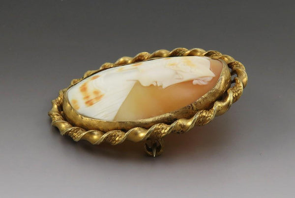 Fine Victorian c1890s Gold Filled Carved Cameo of a Woman Brooch Pin