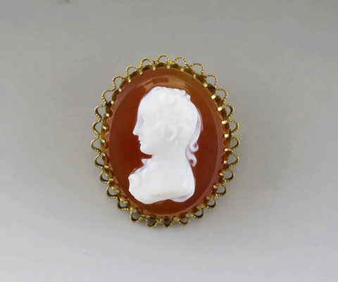 Antique 19th Century Carved Hardstone Cameo 10K Yellow Gold Pin/Brooch