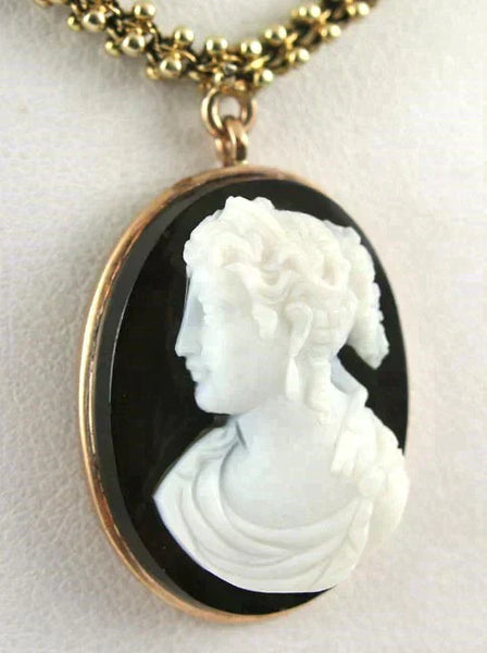 American Victorian 14k Gold & Hardstone Cameo Necklace