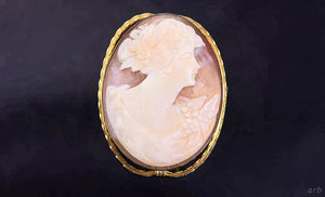 Fashionable Vintage 1930s-1960s Gold Filled Carved Cameo Pin w/ Woman's Profile