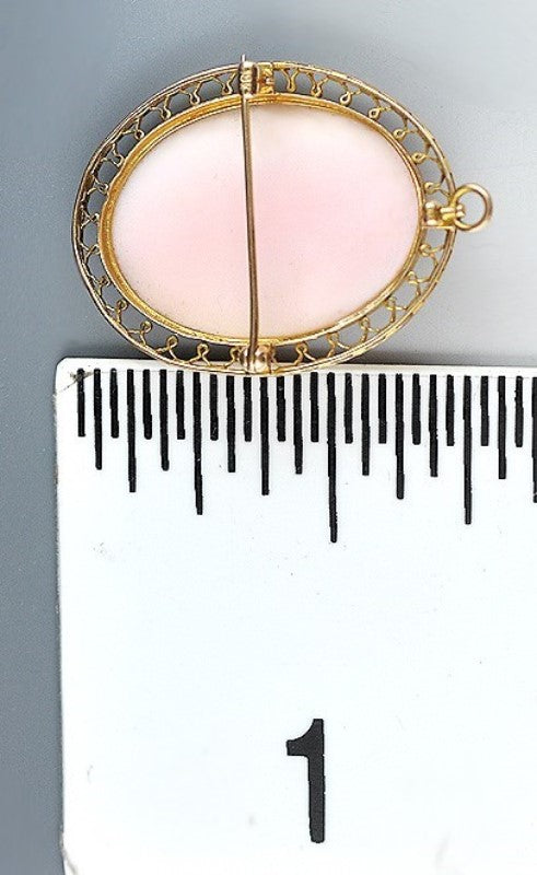 Lovely Antique 10k Gold w/ Carved Shell Girl Portrait Cameo Pendant or Pin Italy