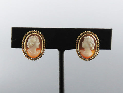 Wonderful 14K Yellow Gold Nicely Carved Cameo Earrings Screw Back