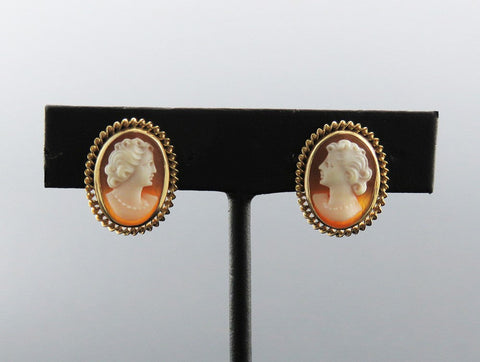 Wonderful 14K Yellow Gold Nicely Carved Cameo Earrings Screw Back
