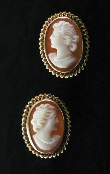 Wonderful 14K Yellow Gold Nicely Carved Cameo Earrings Screw Back