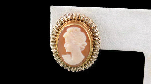Refined Look Pair of Gilded .800 Silver Carved Shell Cameo Clip Earrings Italy
