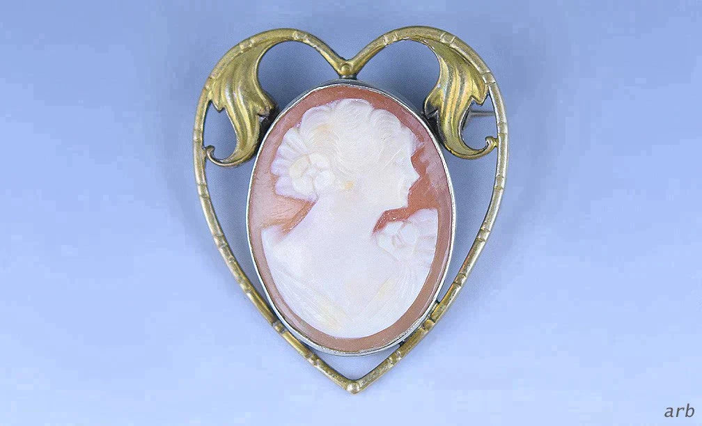 Feminine Gold Filled Heart Shaped American Cameo Locket w/ Woman's Profile