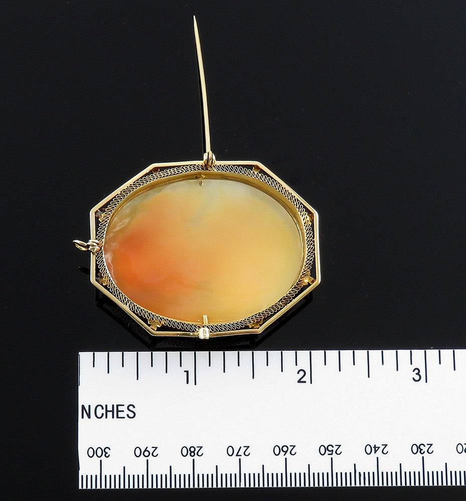 Antique 14K Gold & Hand Carved Natural Shell Nautical Cameo Pin/Brooch/Pendant