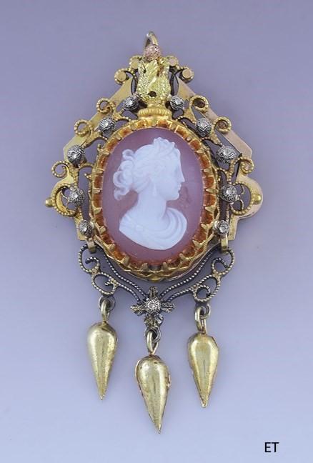 Antique Victorian 14k Gold Carved Cameo Pendant of a Pretty Woman Pendant