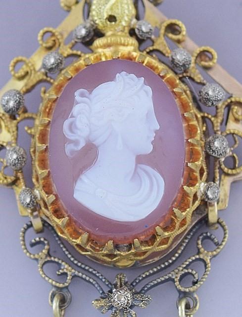 Antique Victorian 14k Gold Carved Cameo Pendant of a Pretty Woman Pendant