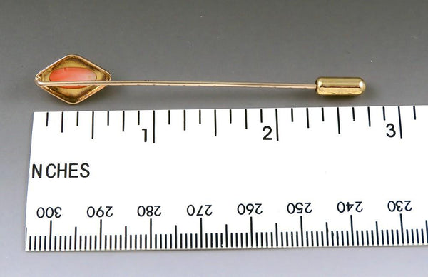 Antique c1910 American 10K Yellow Gold Natural Coral Carved Cameo Stick Pin