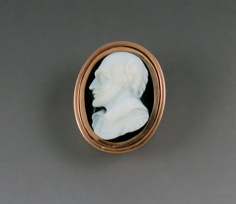 Neat c1880 Victorian 10k Gold Carved Hardstone Cameo of William Shakespeare
