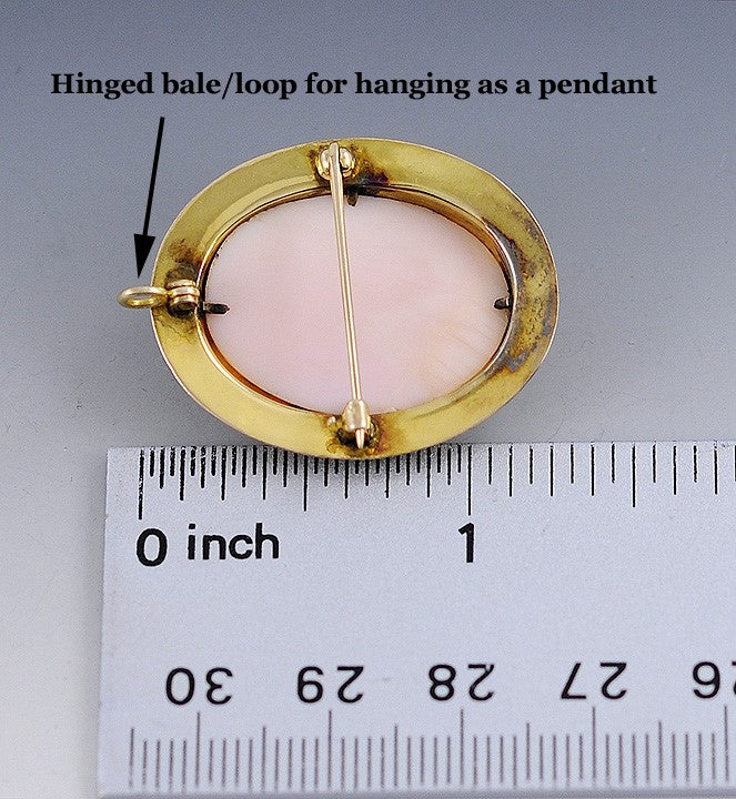 Vintage Engraved 10k Gold Hand Carved Shell Cameo Brooch/Pin