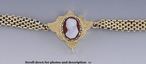 Charming C1870s-80s 10k Yellow Gold Victorian Cameo Weave Chain Necklace